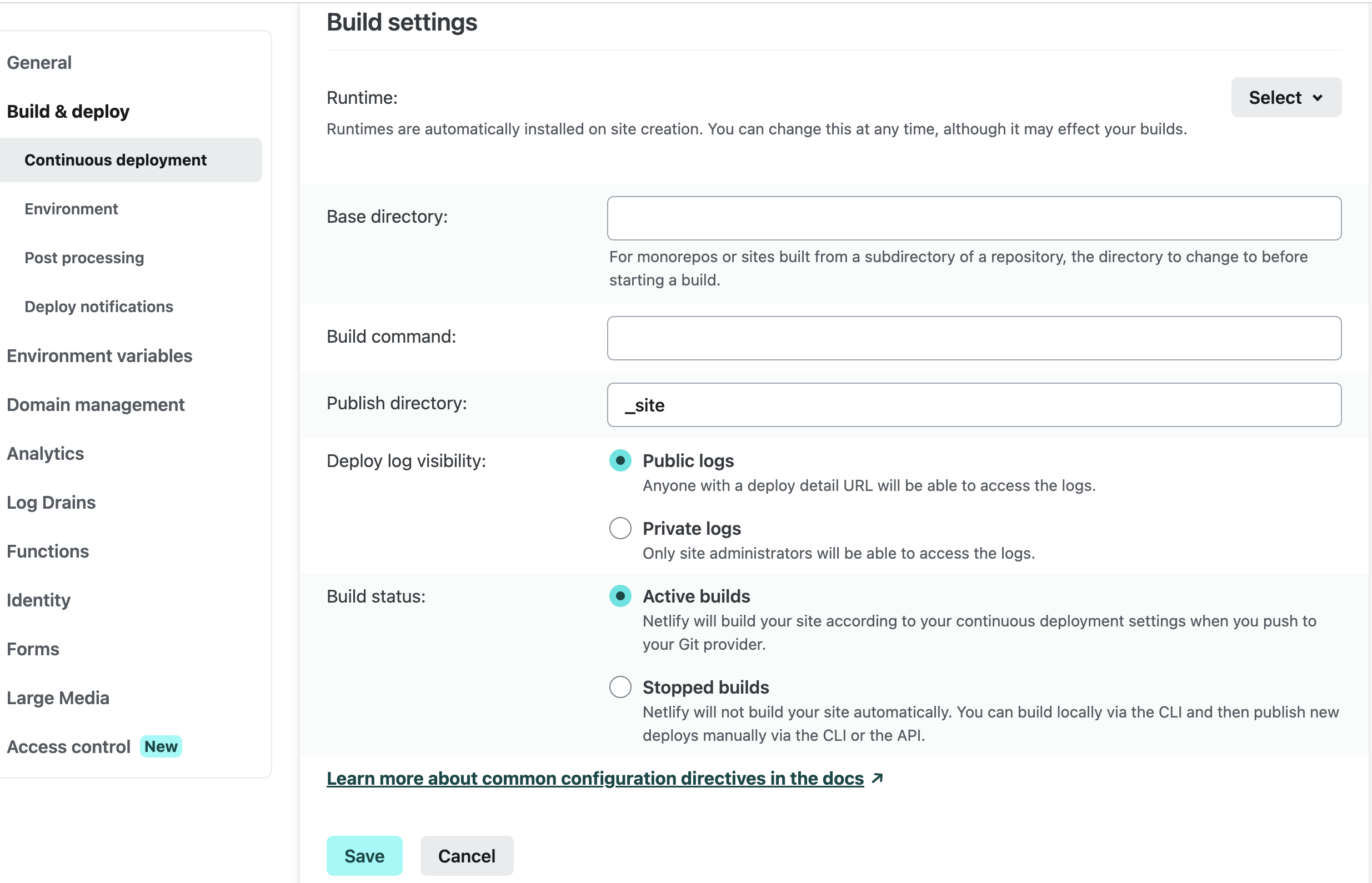 Netlify deployment setting.